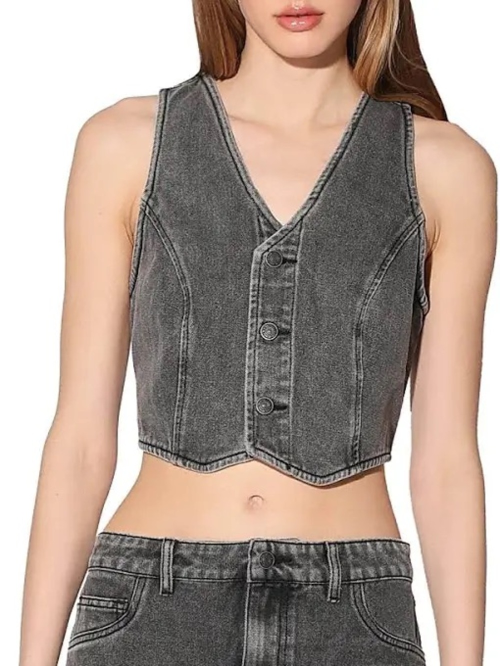 NWT Walter Baker Tory Vest Top Gray Denim Jeans Western Sz M